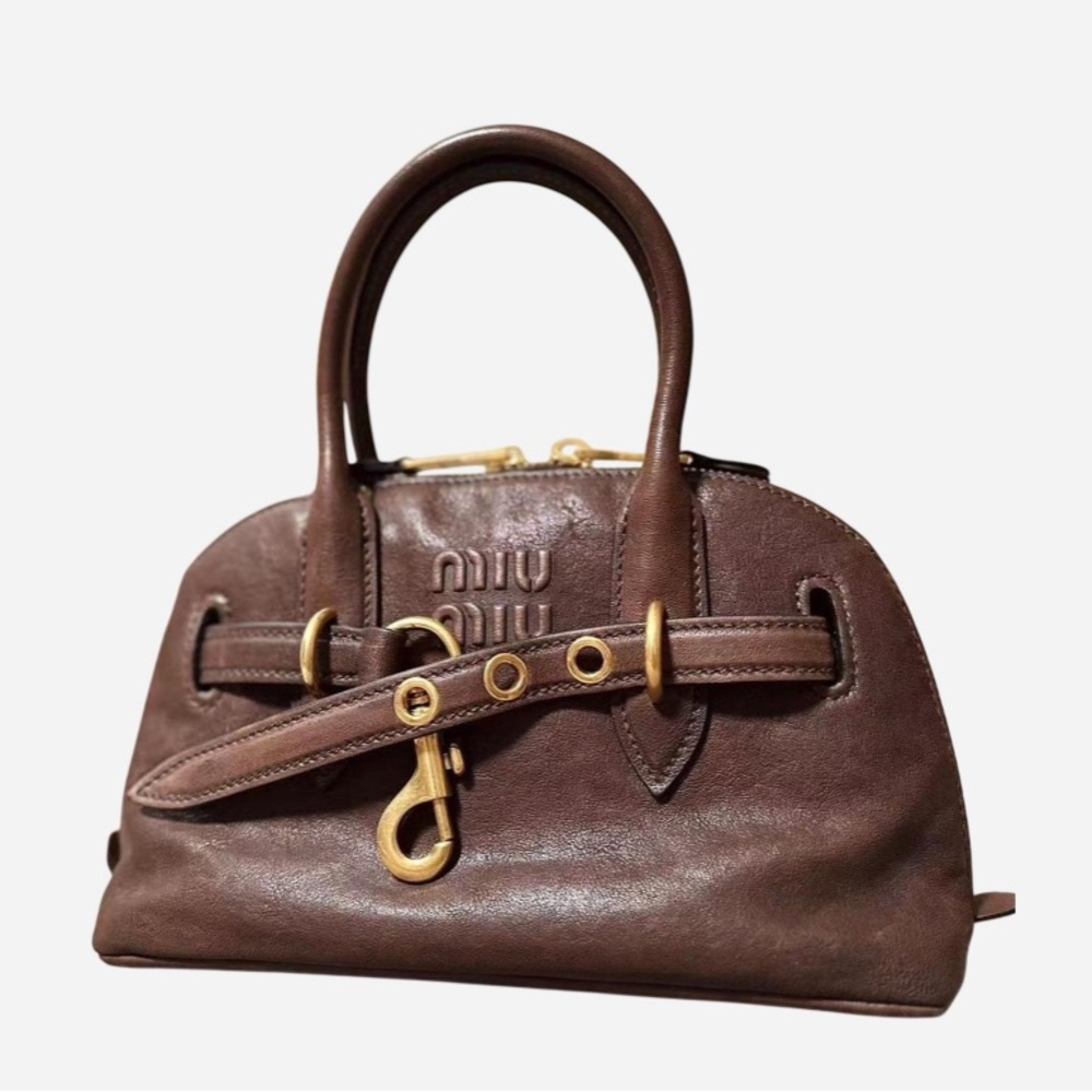 Miu Miu Brown Leather Mini Satchel with Gold Hardware